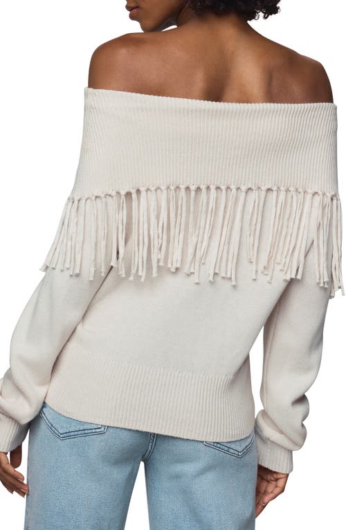 Splendid Simone Fringe Off The Shoulder Sweater In White