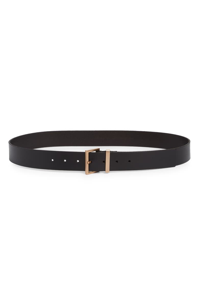 AllSaints Metal Buckle Belt, Main, color, Black / Warm Brass
