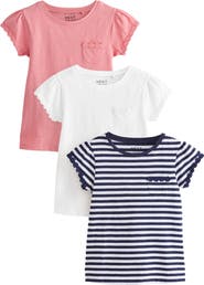 NEXT Kids' Assorted 3-Pack Floral Appliqué Cotton T-Shirts