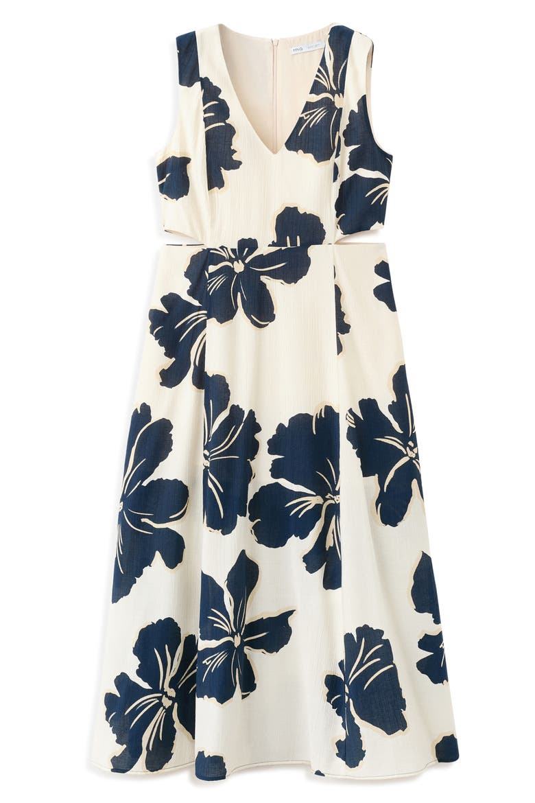 Floral Print Cutout Sleeveless Maxi Dress, Alternate, color, ECRU