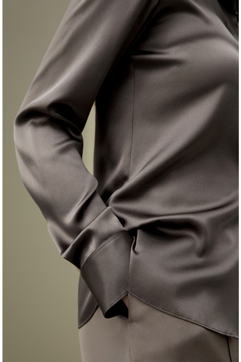 Women's Elegant Silhouette Slim Fit Silk Shirt, Alternate, color, Mercury
