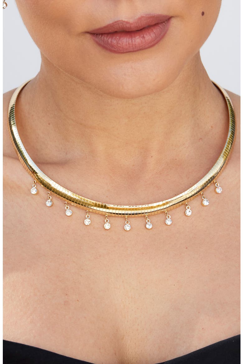 Cubic Zirconia Charm Omega Chain Necklace, Alternate, color, GOLD