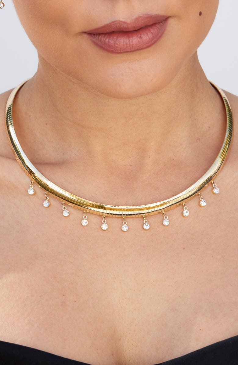 SAVVY CIE JEWELS Cubic Zirconia Charm Omega Chain Necklace, Alternate, color, Gold