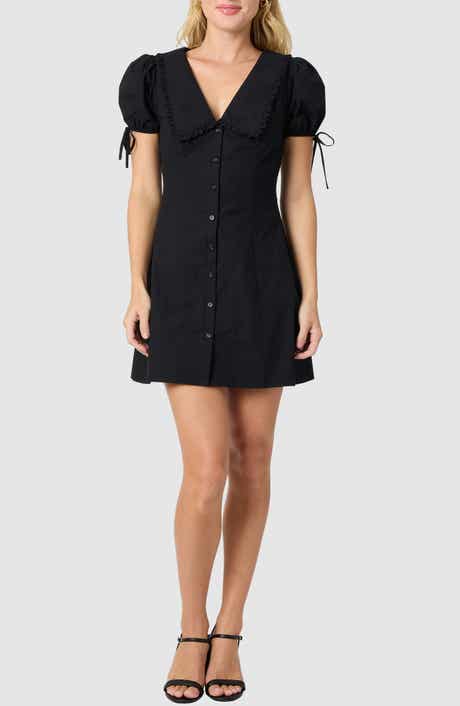 Lush Collared Puff Sleeve Cotton Shirtdress
