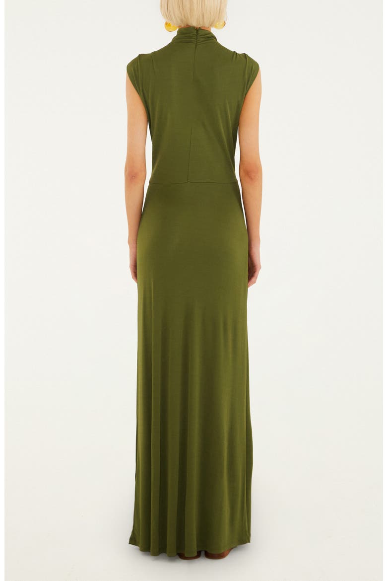 High Neck Cutout Maxi Dress, Alternate, color, DARK GREEN