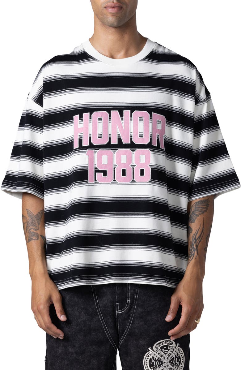 HONOR THE GIFT 1988 Logo Appliqué Box Stripe T-Shirt, Main, color,