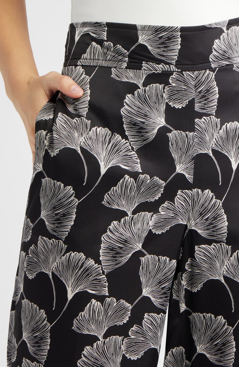 Anne Klein Print High Waist Pull-On Wide Leg Pants, Alternate, color, Black/ White/ Ivory