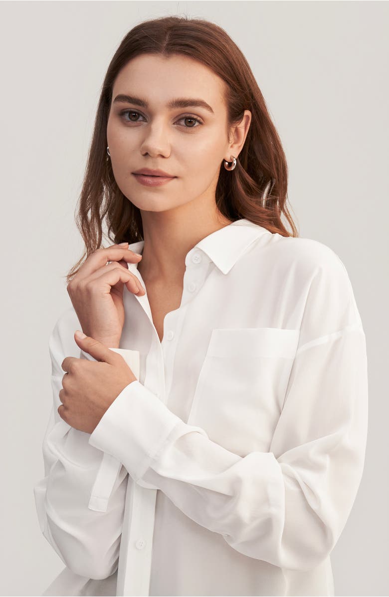 Lilysilk Drop Shoulders Oversize Silk Shirt, Alternate, color, Natural White