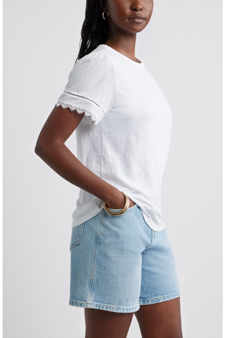 Mixed Media Lace Trim T-Shirt, Alternate, color, WHITE