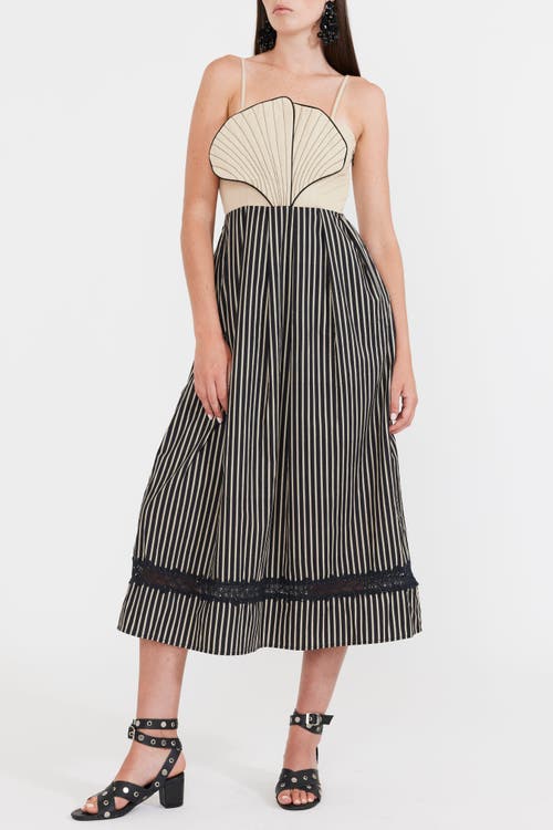 Eddy Hart Midi Dress in Black Khaki Stripe 