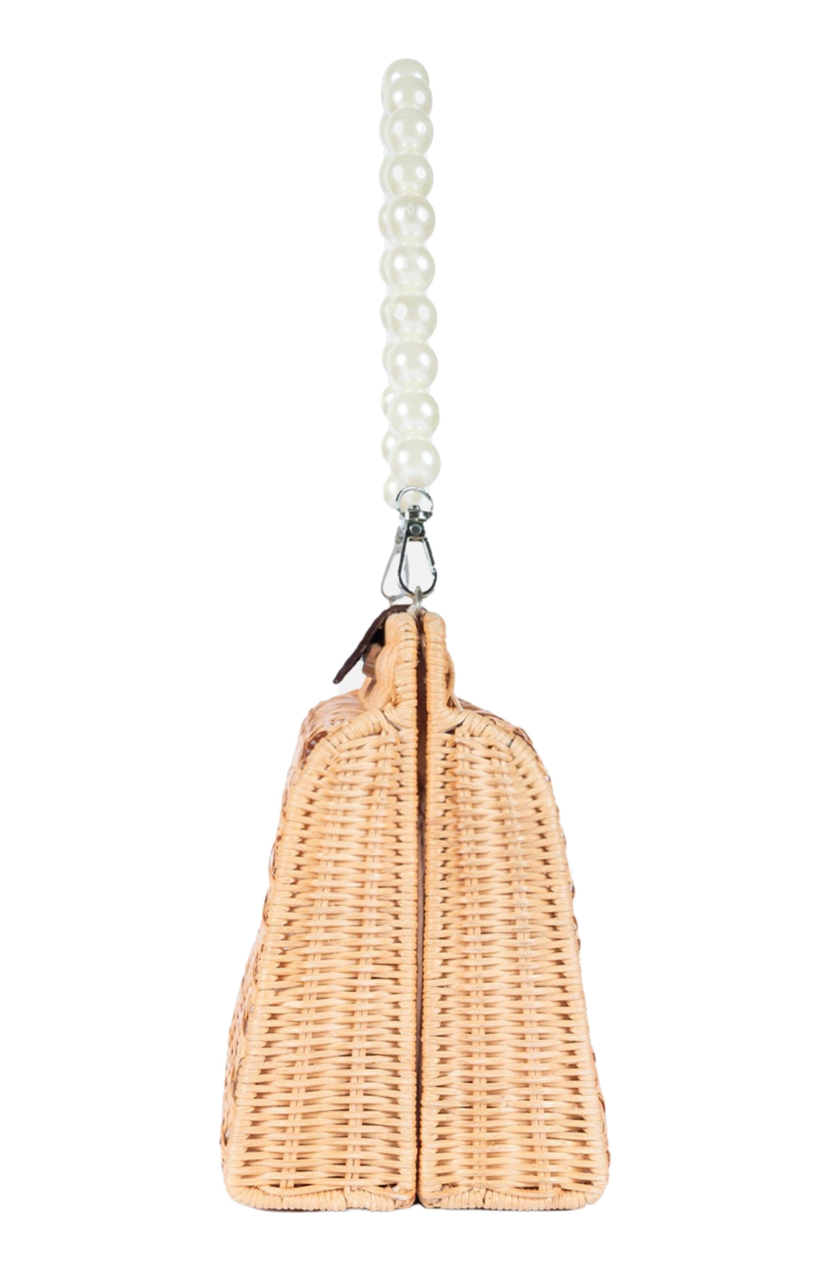 Jelavu Faux Pearl Top Handle Rattan Bag, Alternate, color, Natural
