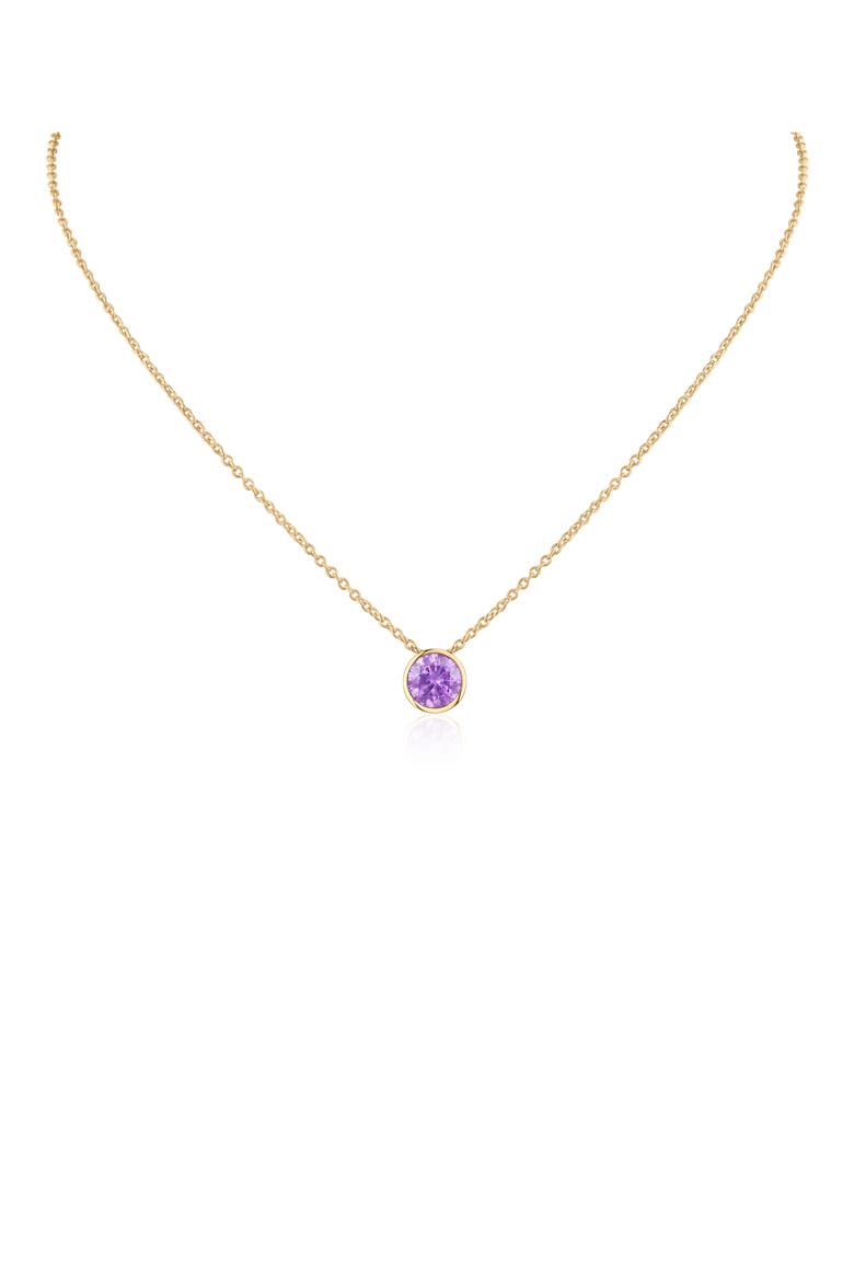 Bezel Cubic Zirconia Birthstone Pendant Necklace, Main, color, AMYTHEST/ GOLD