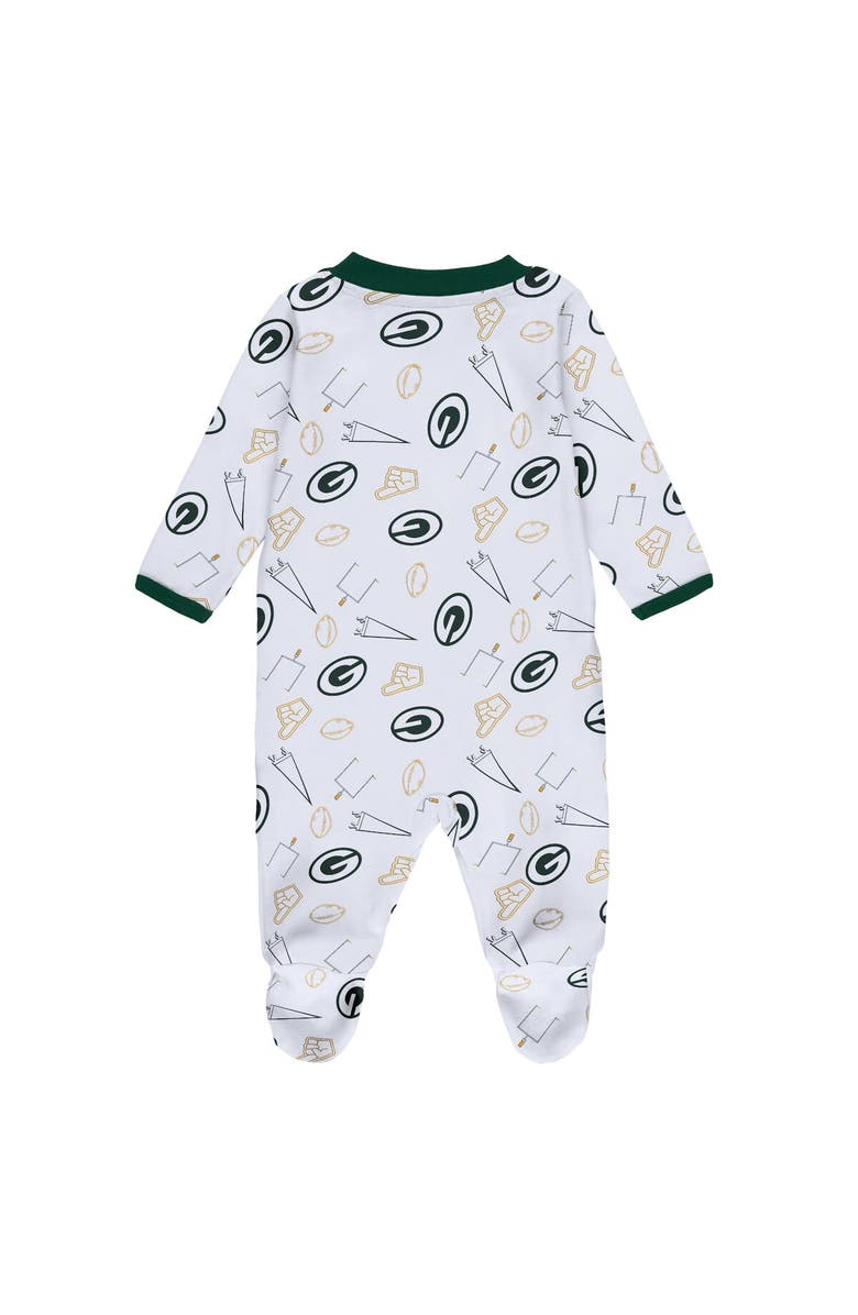WEAR by Erin Andrews Newborn & Infant WEAR by Erin Andrews White Green Bay Packers Sleep & Play Full-Zip Sleeper & Bib Set, Alternate, color, 