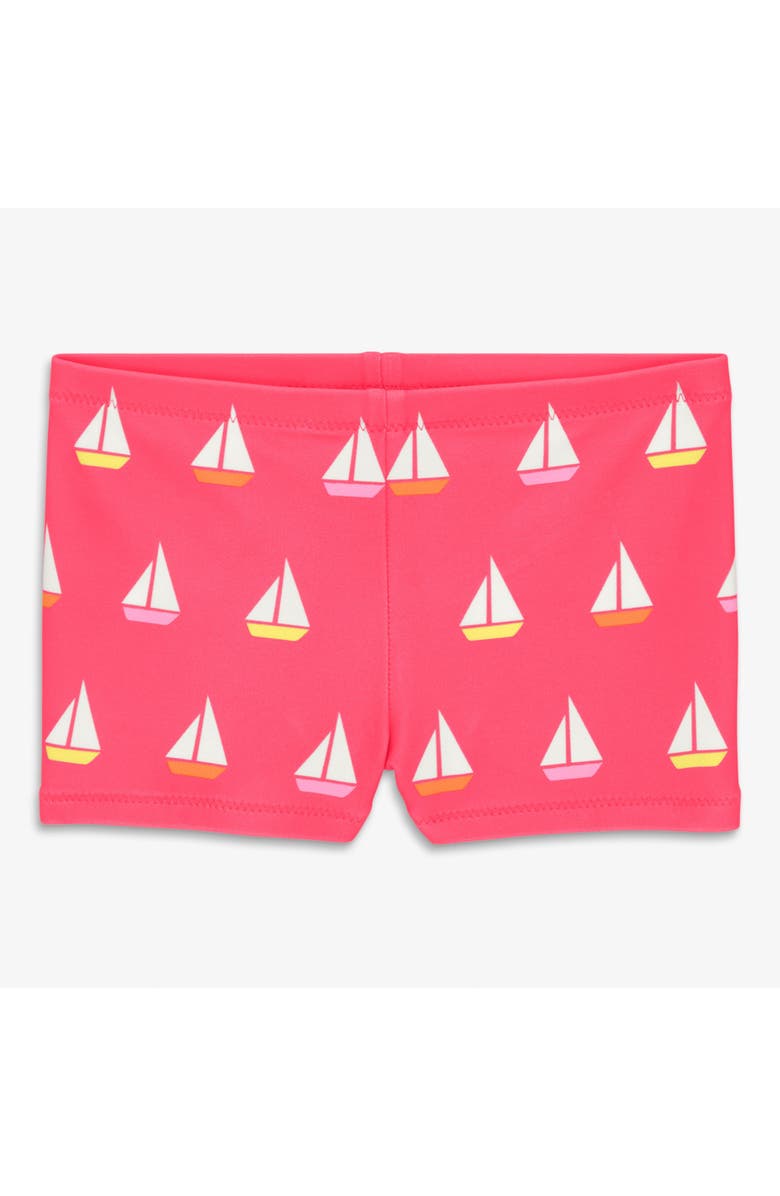 Primary Kids Swim Shortie In Sailboats, Main, color, Bright Azalea Sailboats