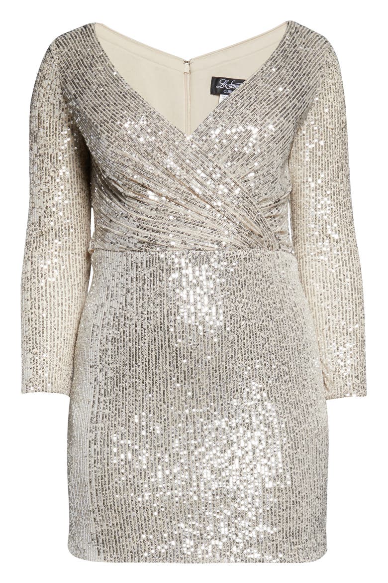 Short Sequin Plus Dress with Long Sleeves, Alternate, color, SILVER