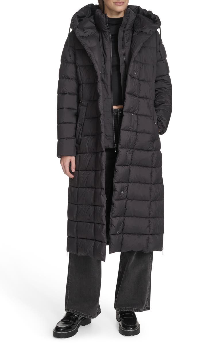 Kenneth Cole New York Water Resistant Stadium Length Quilted Puffer Coat, Alternate, color, Black