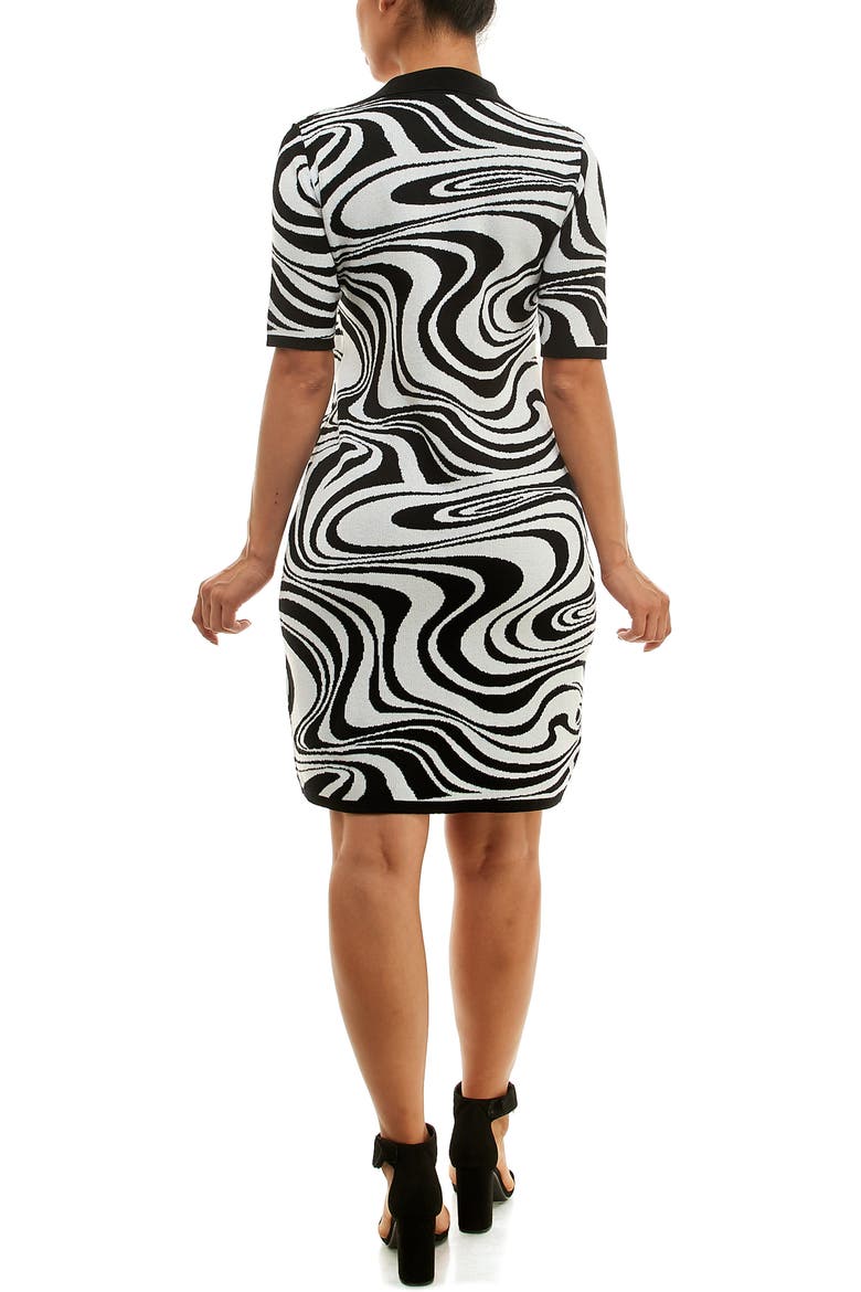 Johnny Collar Groovy Swirl Jacquard Sweater Dress, Alternate, color, BLACK/IVORY MULTI