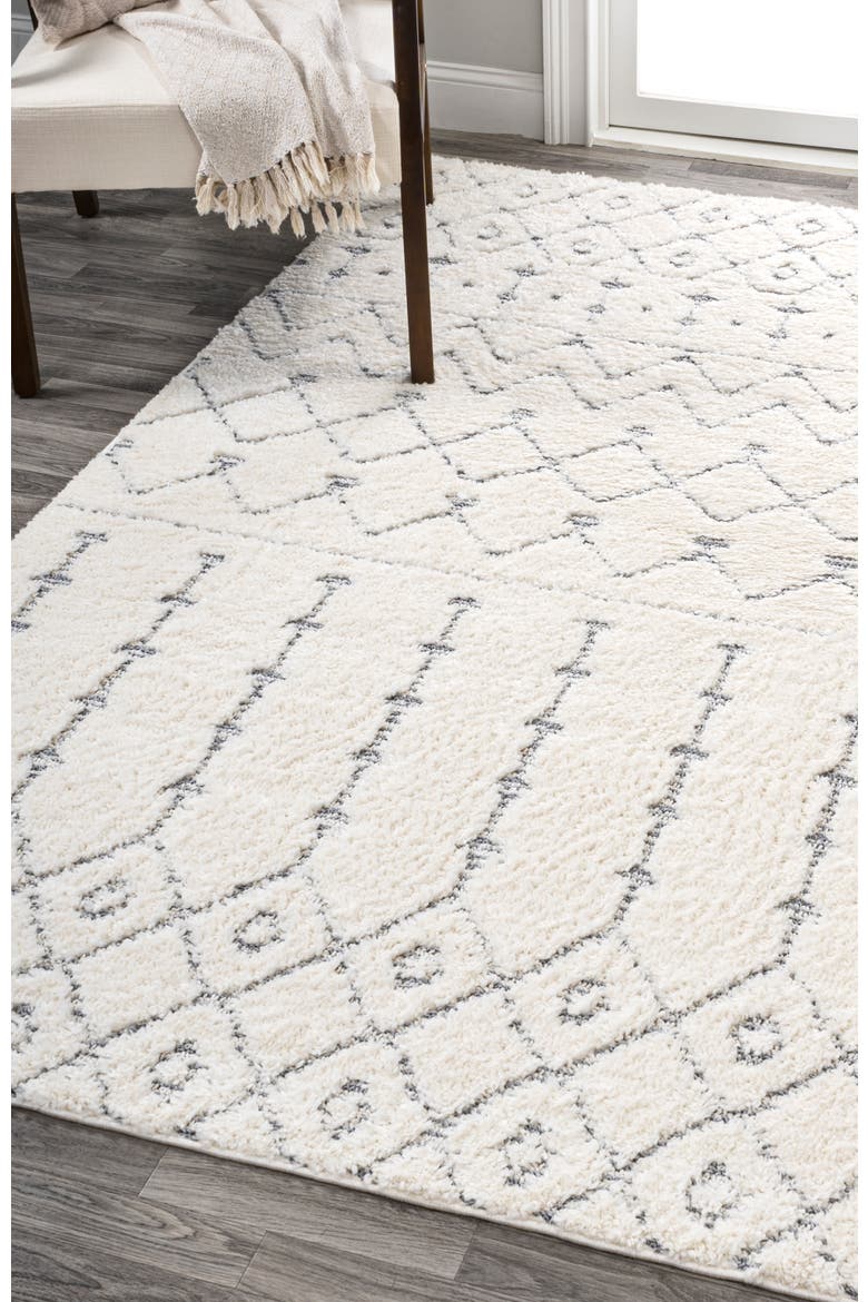 Pia Moroccan Trellis Plush Carved Area Rug, Alternate, color, Cream/Gray