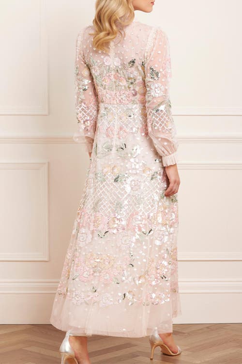 Needle & Thread Rosalie Long Sleeve Ankle Gown In Multi