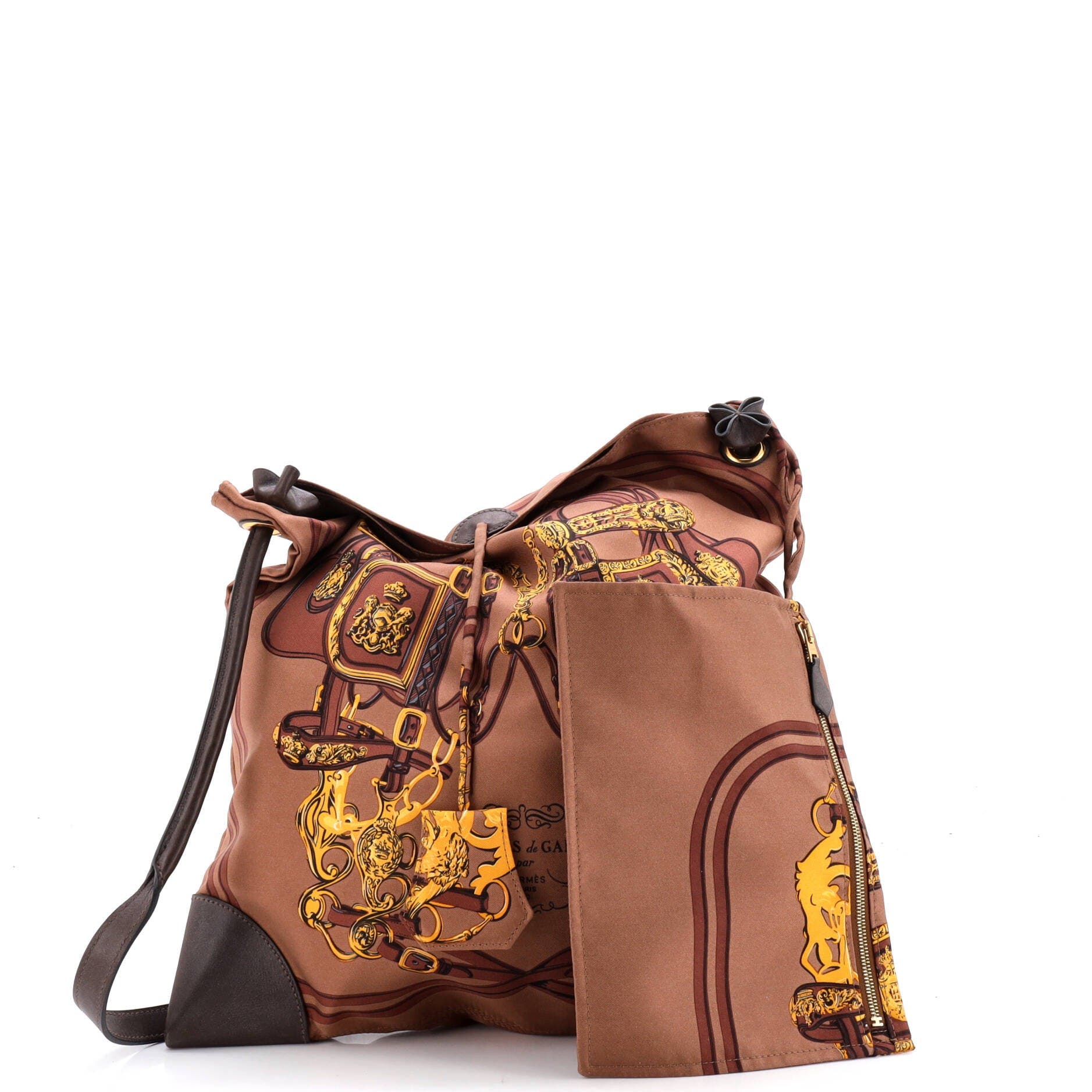 Pre-Owned Hermes Silky City Bag Printed Silk and Leather PM, Alternate, color, Brown