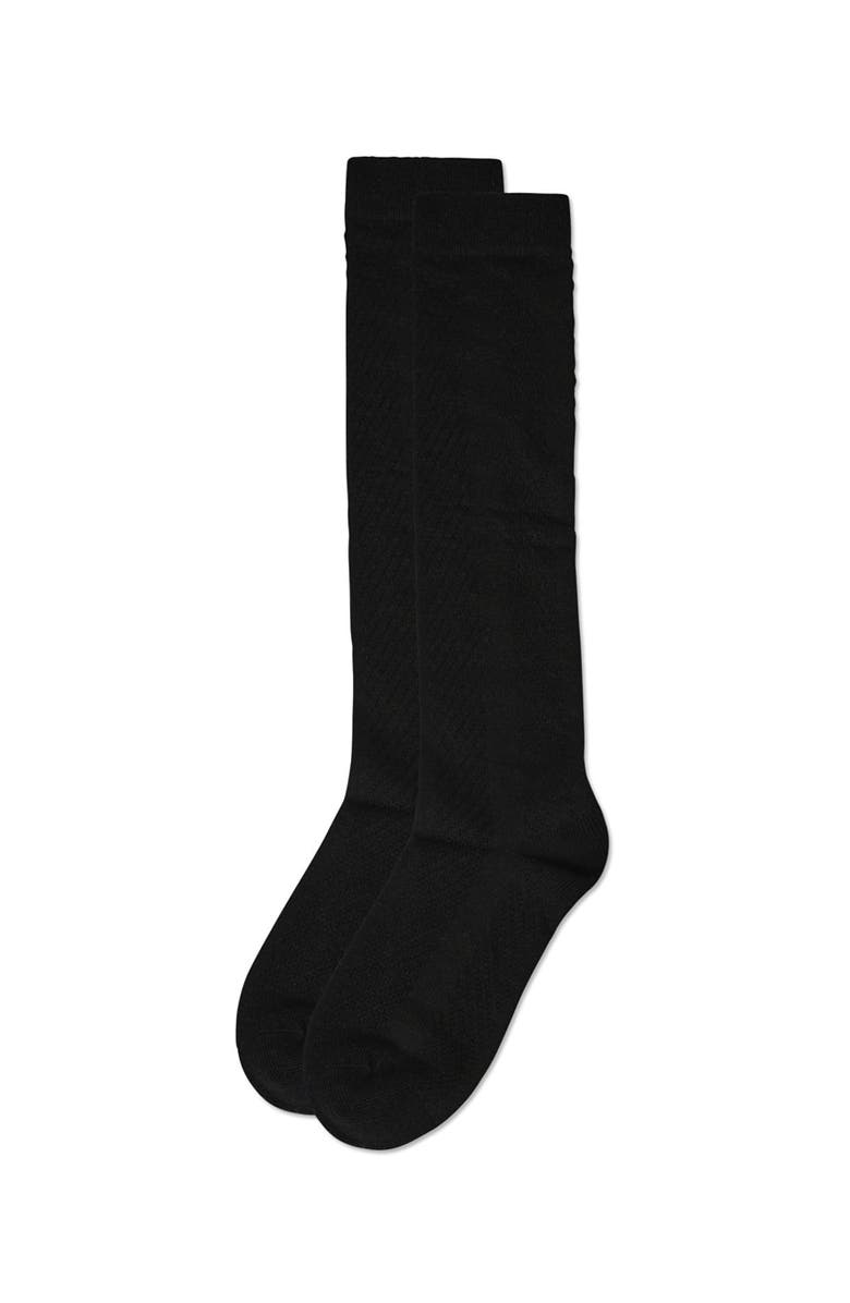 MeMoi Girls' Pointelle Cotton Blend Knee High Sock, Alternate, color, Black