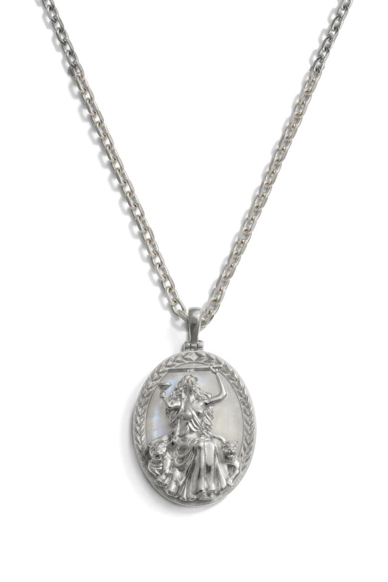 Spellbound Circe Coin Pendant Necklace, Main, color, METALLIC SILVER