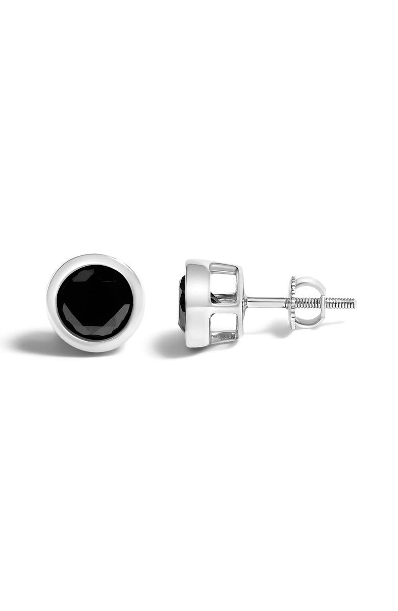 Haus of Brilliance Silver 1.38 Ct Black Diamond Bezel- Stud Earrings with Screw Backs, Alternate, color, White