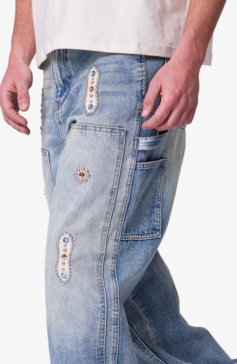 mnml Western Jewel Baggy Carpenter Jeans, Alternate, color, Blue