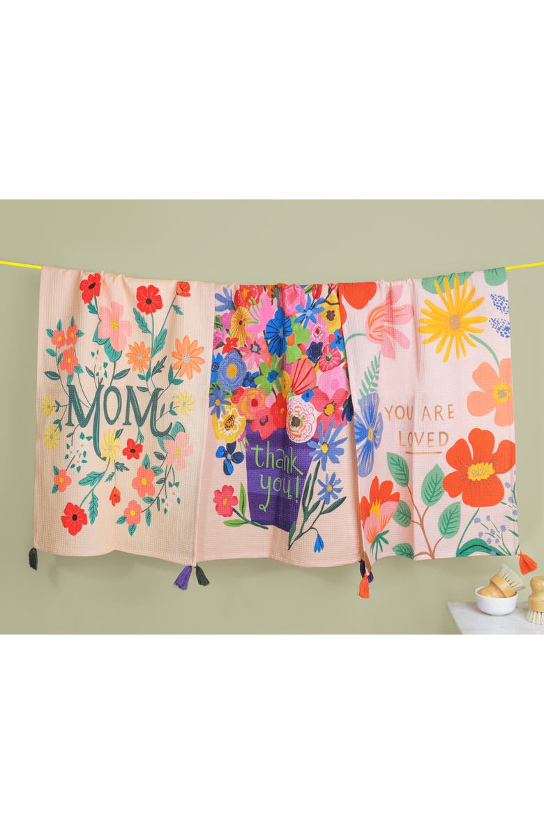 Tiramisu Thank You Mom Set of 3 Cotton Kitchen Towels, Alternate, color, Pink