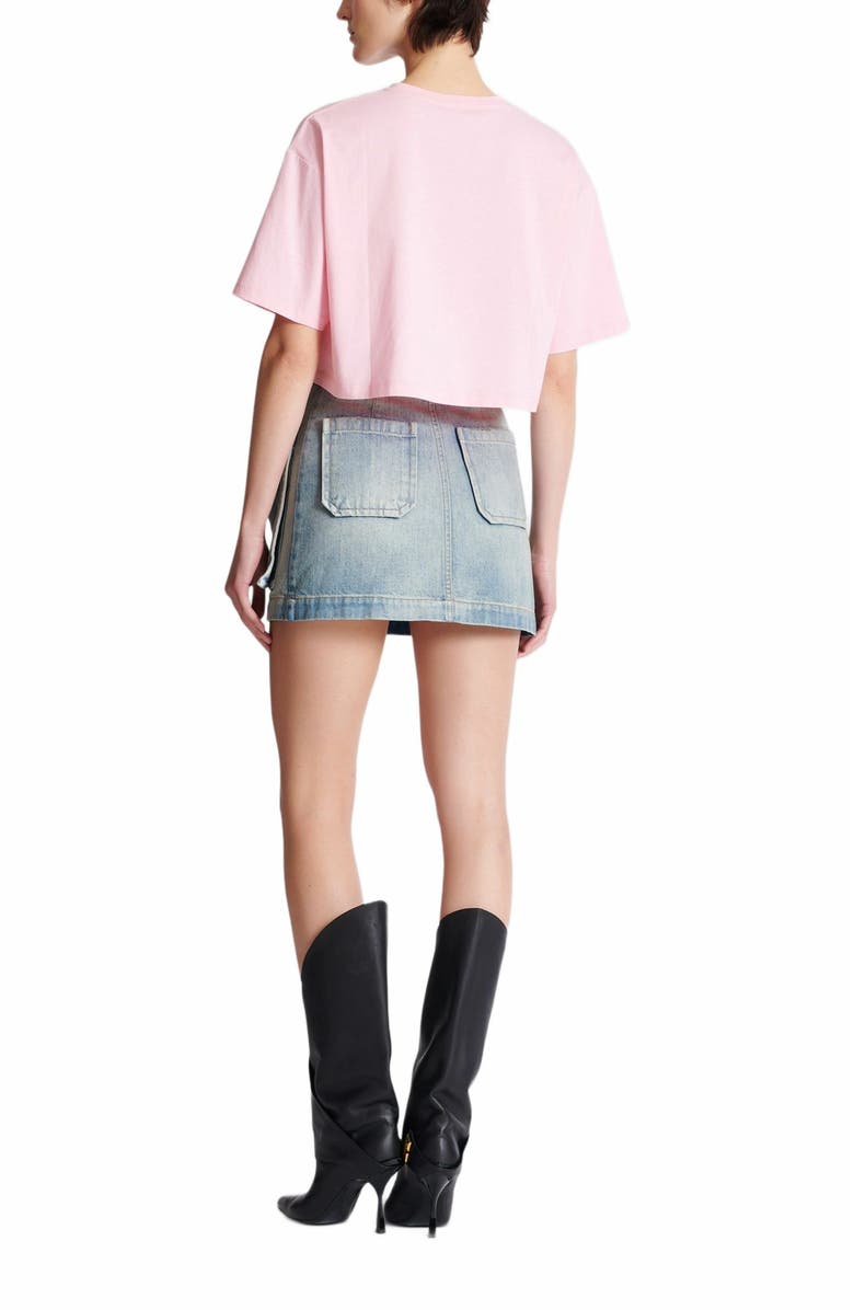 Balmain Cropped T-Shirt With Balmain Paris Print, Alternate, color,
