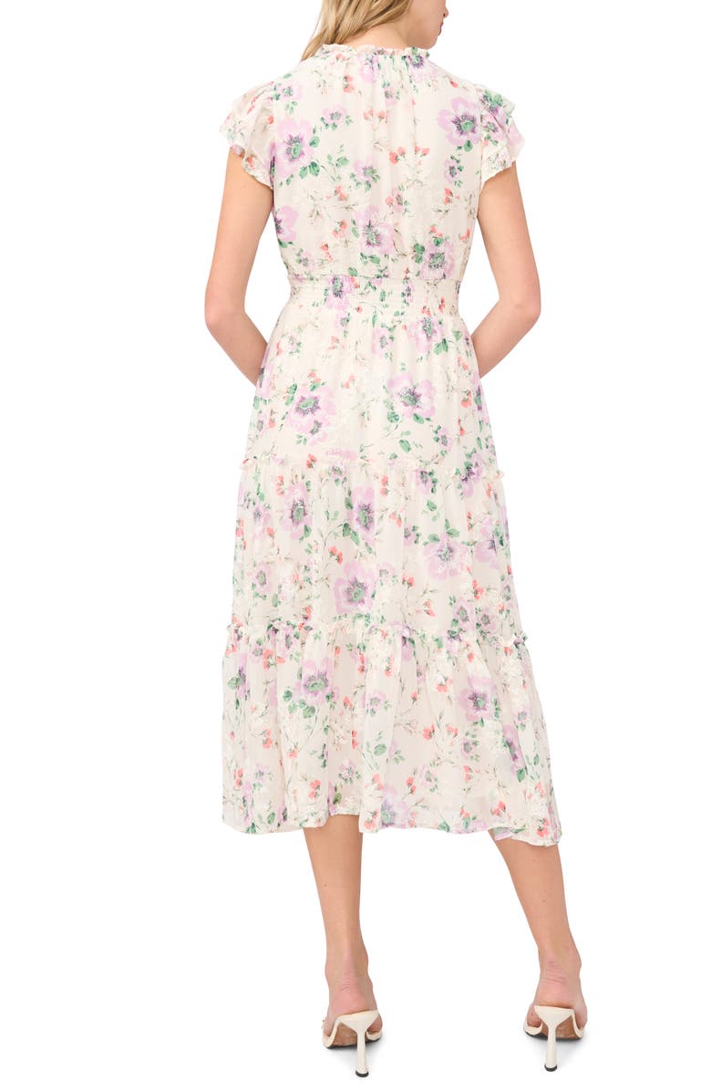 CeCe Floral Flutter Sleeve Midi Dress, Alternate, color, New Ivory