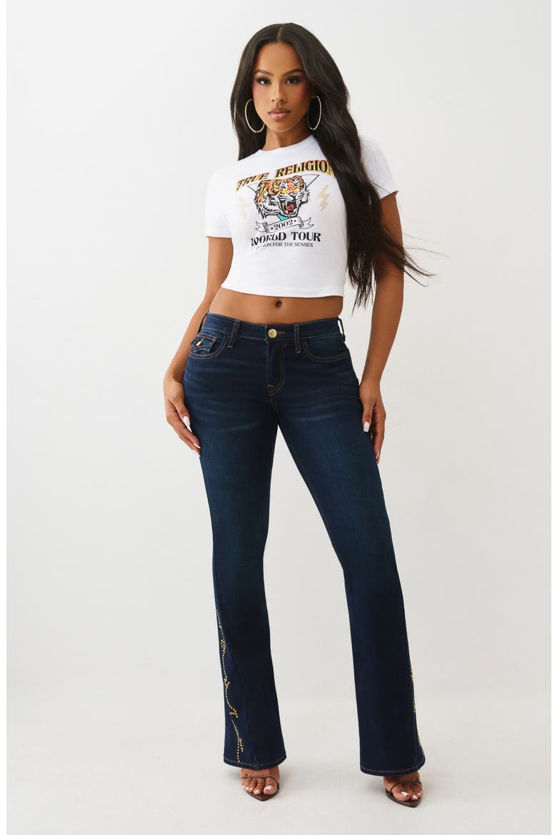 Joey Stud Embellished Flare Jeans, Alternate, color, DARK OAK WASH