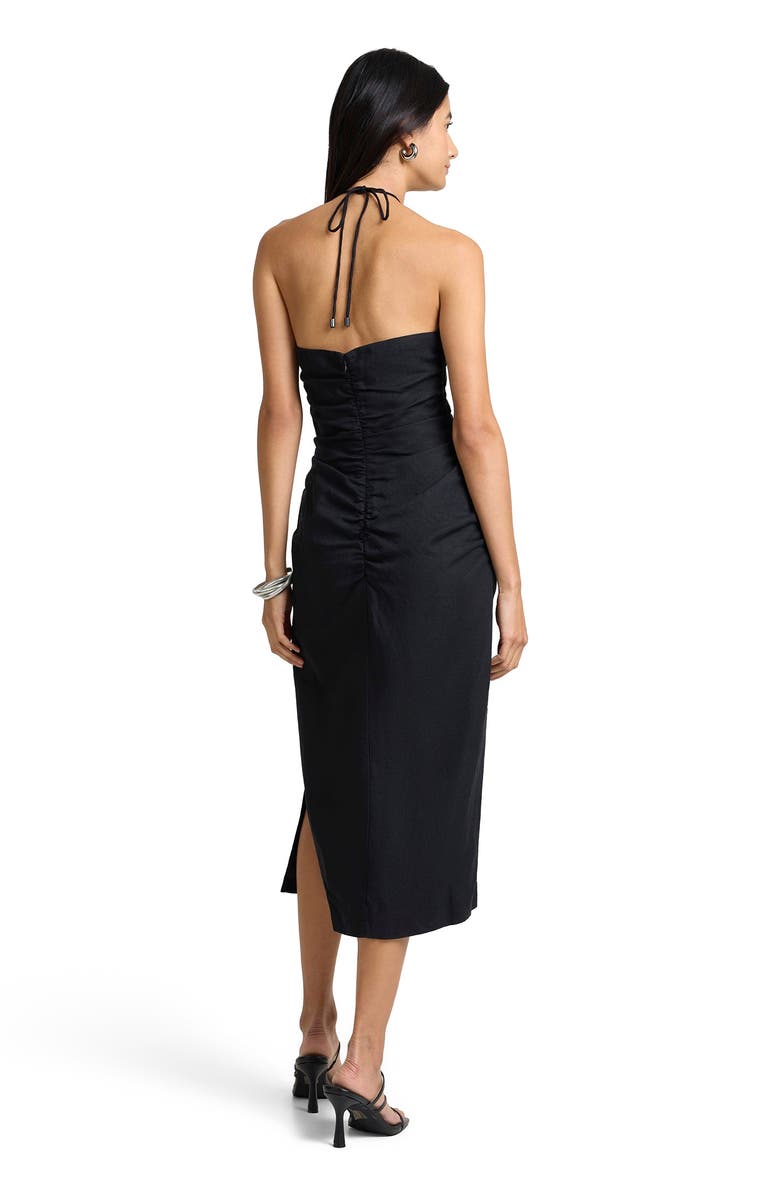 Onia Air Linen Ruched Halter Dress, Alternate, color, Black