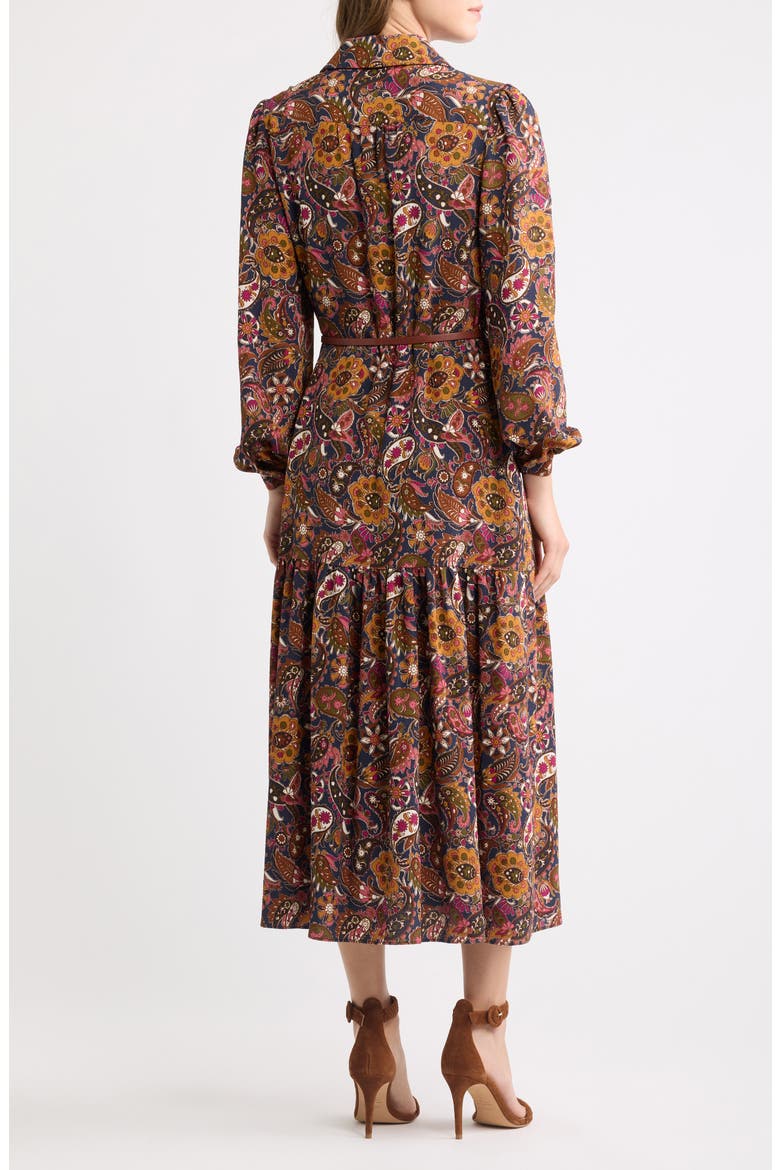 Print Belted Long Sleeve Maxi Shirtdress, Alternate, color, NAVY MULTI