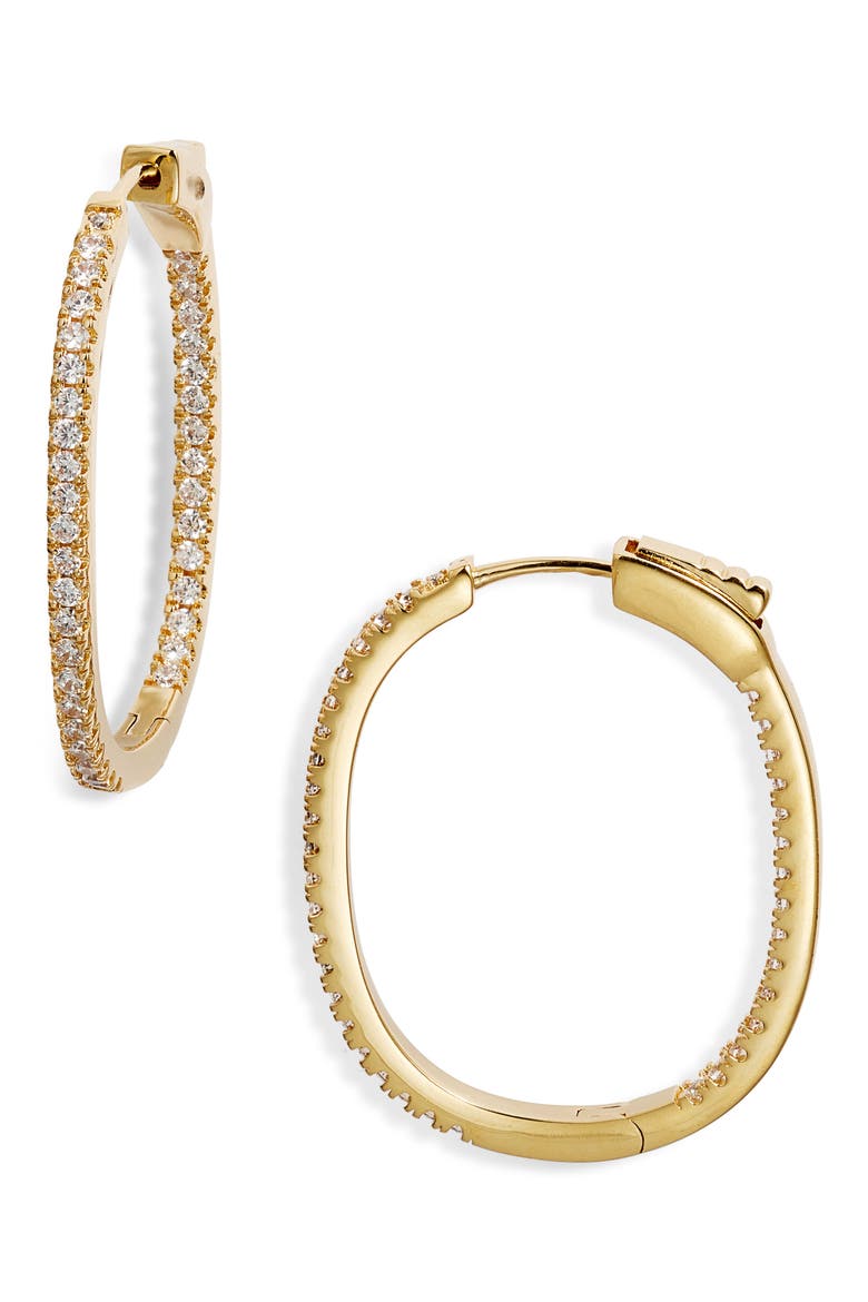 Cubic Zirconia Pavé Inside Out Hoop Earrings, Main, color, CLEAR- GOLD