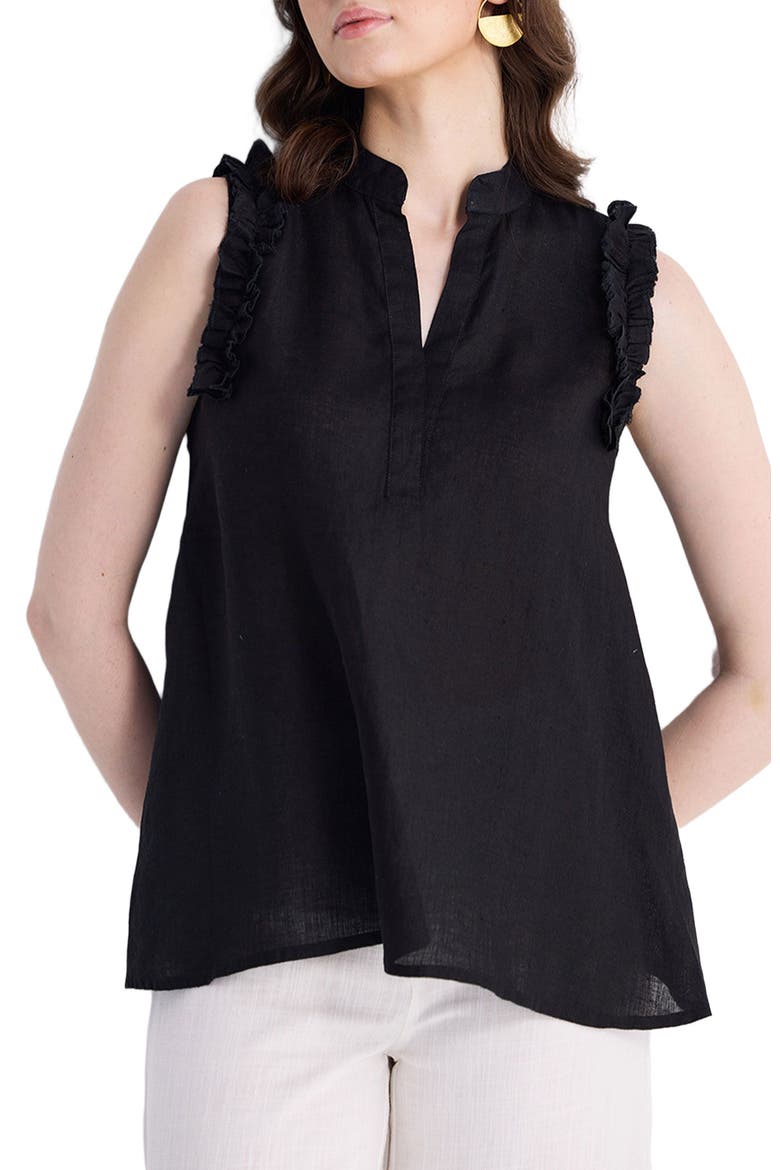 Sleeveless Hemp Top with Ruffles, Alternate, color, Black