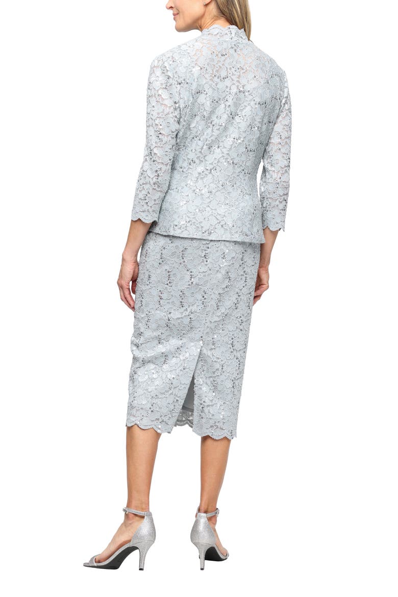 SLNY Lace Sequin Detail Dress & Jacket 2-Piece Set, Alternate, color, SAGE