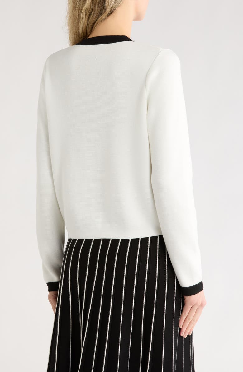 Adrianna Papell Bow Neck Cardigan, Alternate, color, Ivory/ Black
