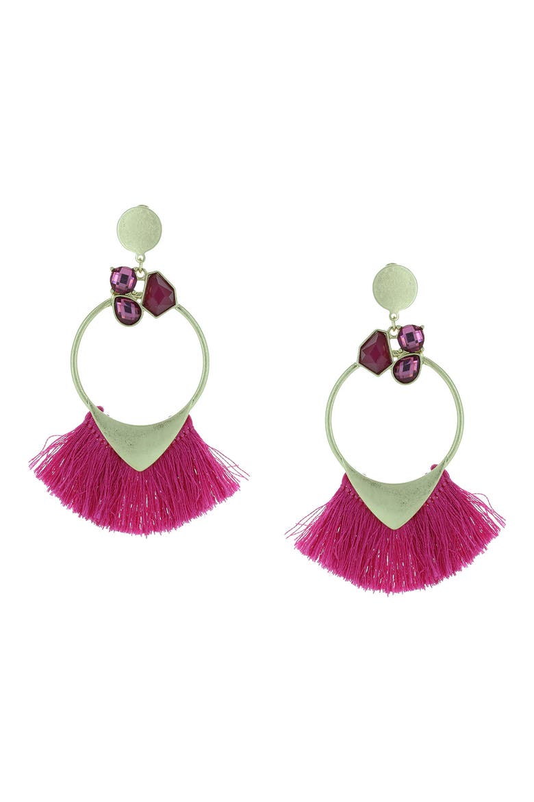 Gold-Plated Mamba Fringe Drop Earrings, Main, color, WORN GOLD / FUCHSIA