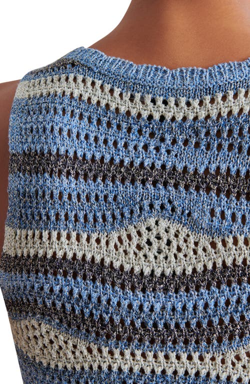 Steve Madden Hannah Striped Crochet Sleeveless Sweater In Indigo Blue