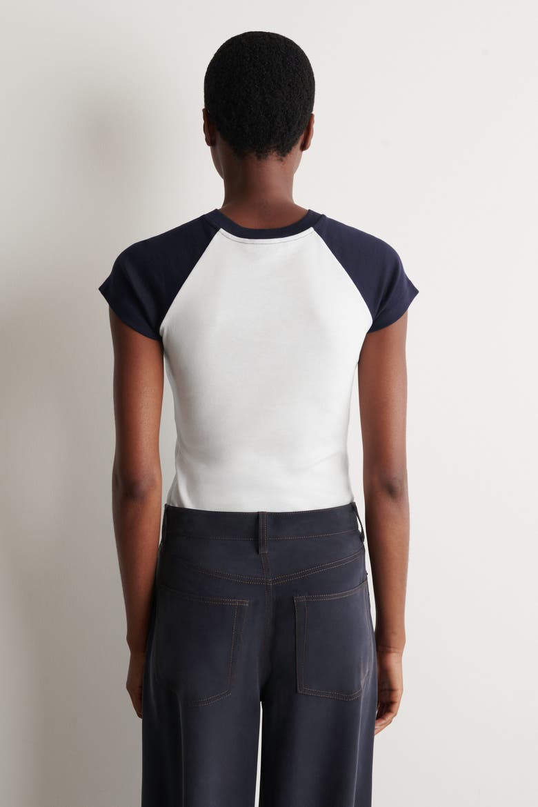 Slim Cotton T-Shirt, Alternate, color, WHITE / NAVY