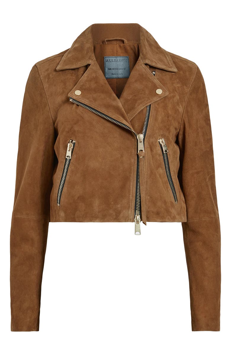 AllSaints Dalby Crop Suede Moto Jacket, Alternate, color,