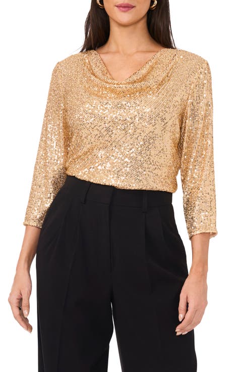 Sequin Cowl Neck Top