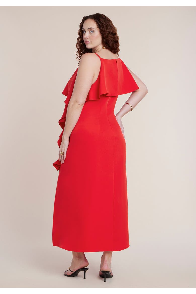 Cascading Ruffle Midi Dress, Alternate, color, VIVID RED