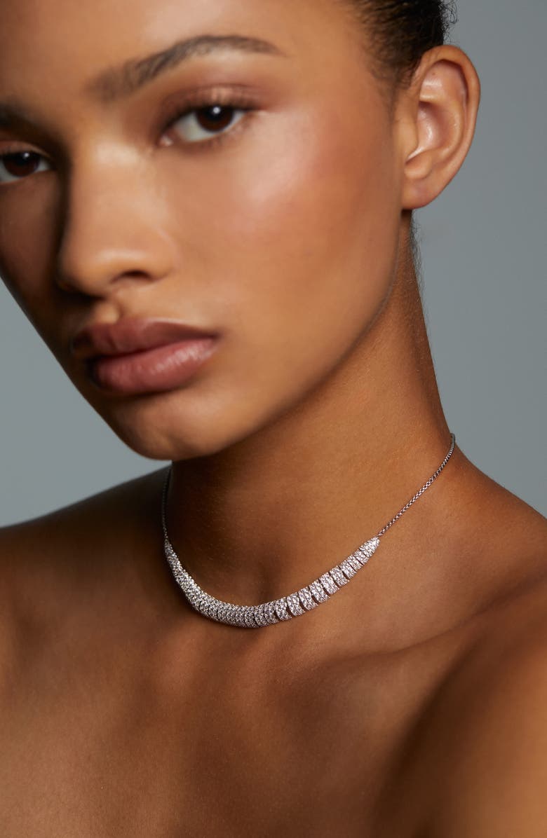 Nadri Crushed Pavé Frontal Necklace, Alternate, color, Rhodium