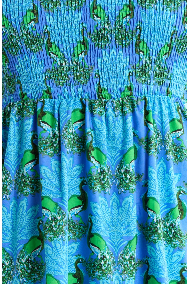Sherly Floral Smock Bodice Cotton Dress, Alternate, color, BLUE-GREEN