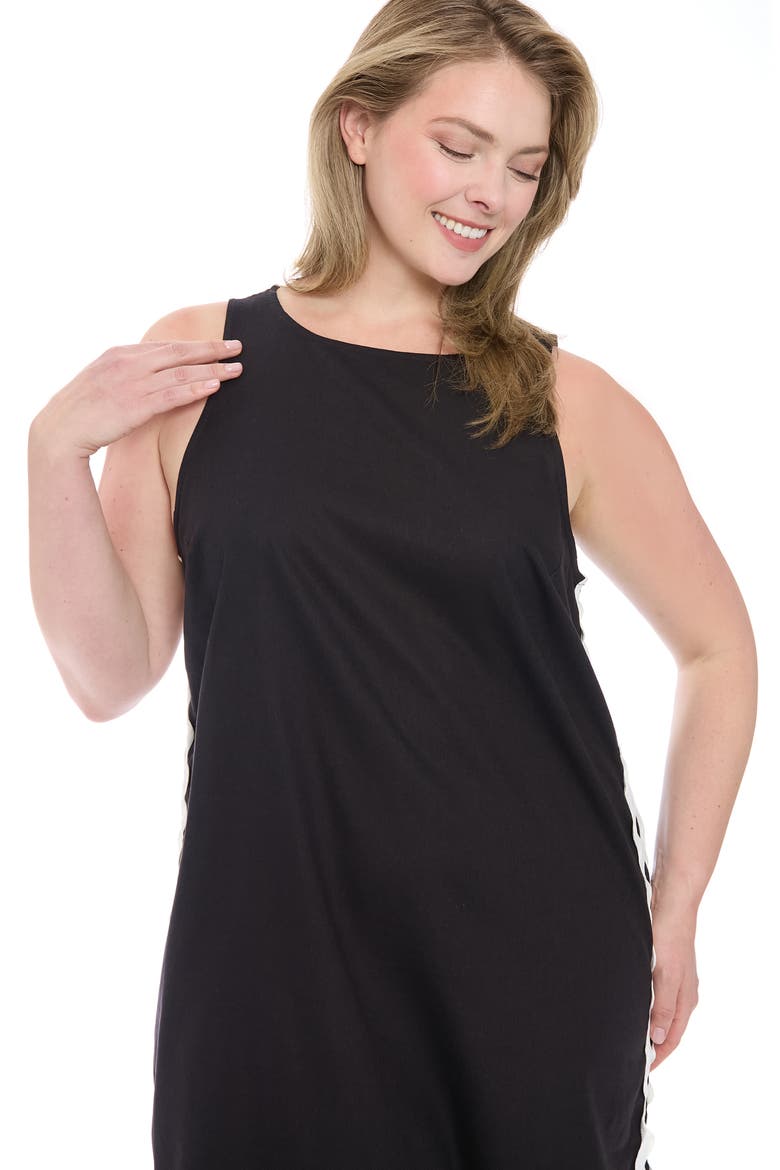 Rickrack Trim Sleeveless Cotton Blend Midi Dress, Alternate, color, BLACK