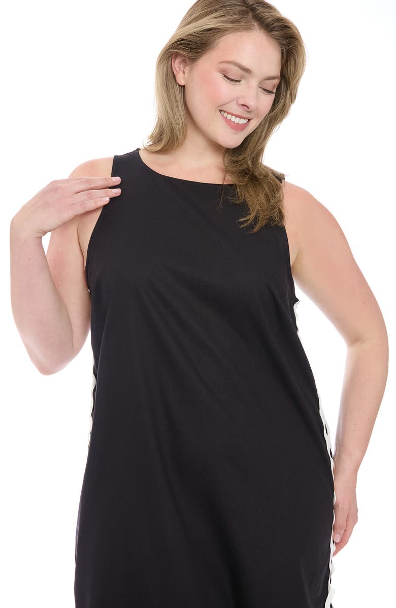 London Times Rickrack Trim Sleeveless Cotton Blend Midi Dress, Alternate, color, Black