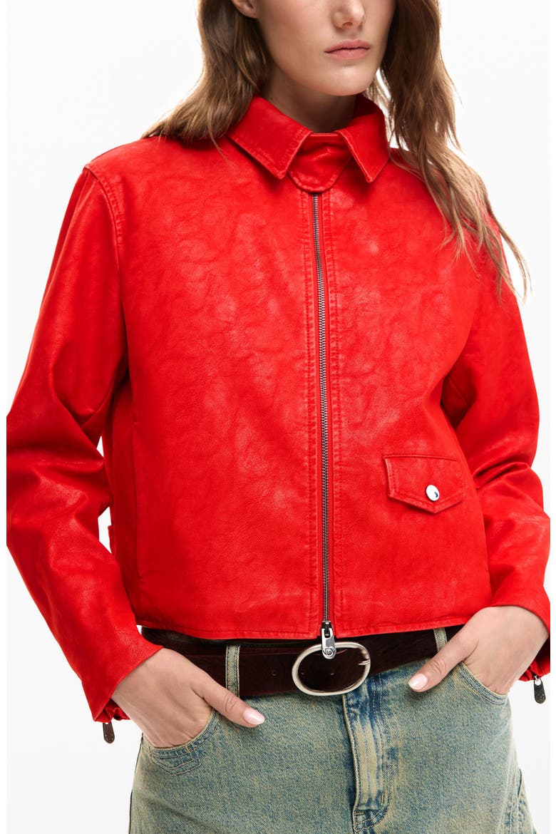 Faux Leather Jacket, Alternate, color, RED