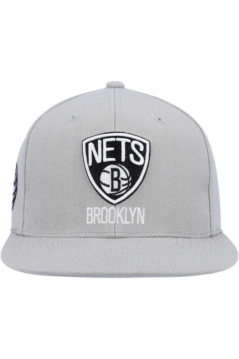 Men's Mitchell & Ness Gray Brooklyn Nets Side Core 2.0 Snapback Hat, Alternate, color, Gray